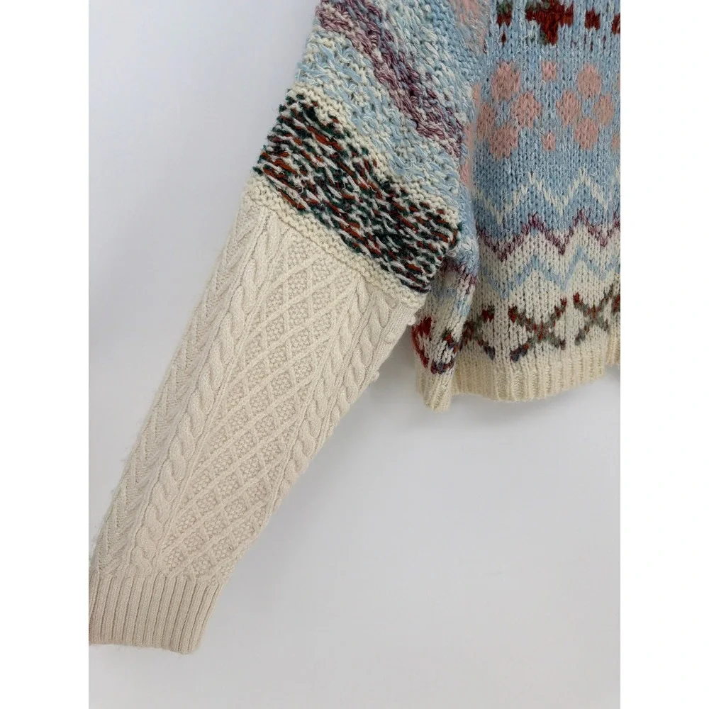 Daily Practice Anthropologie Sweater Womens XS/S Multi Fair Isle Cropped Boho